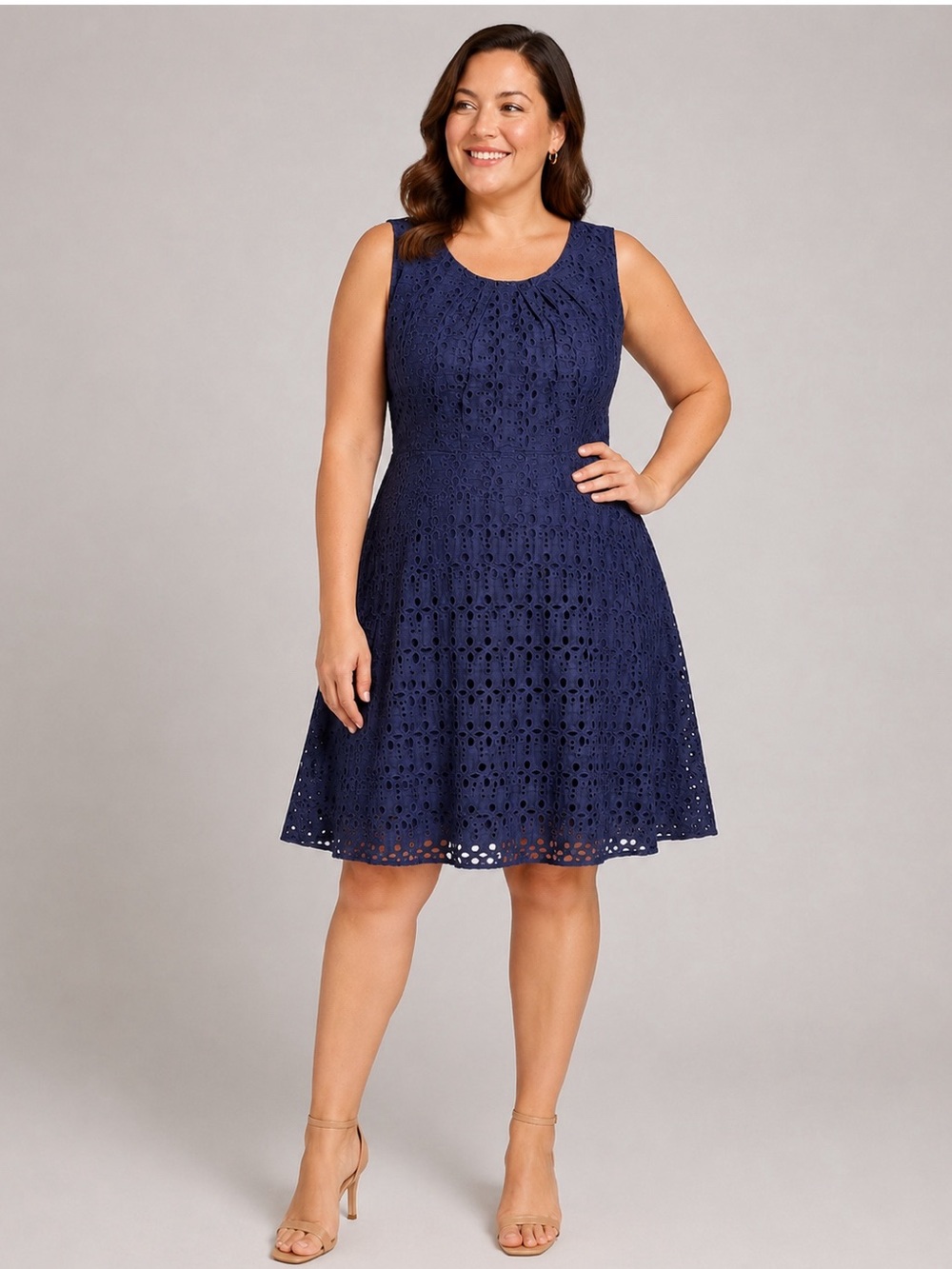 CB Established 1962 Sleeveless Navy Blue Eyelet Fit & Flare Dress Size 16